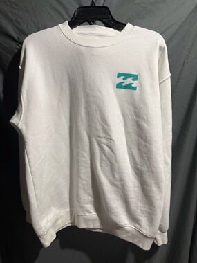 Billabong White Sweatshirt with Teal Label Print